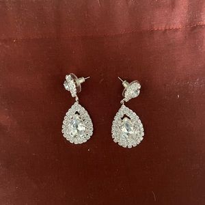 Silver with crystals pear shaped earrings